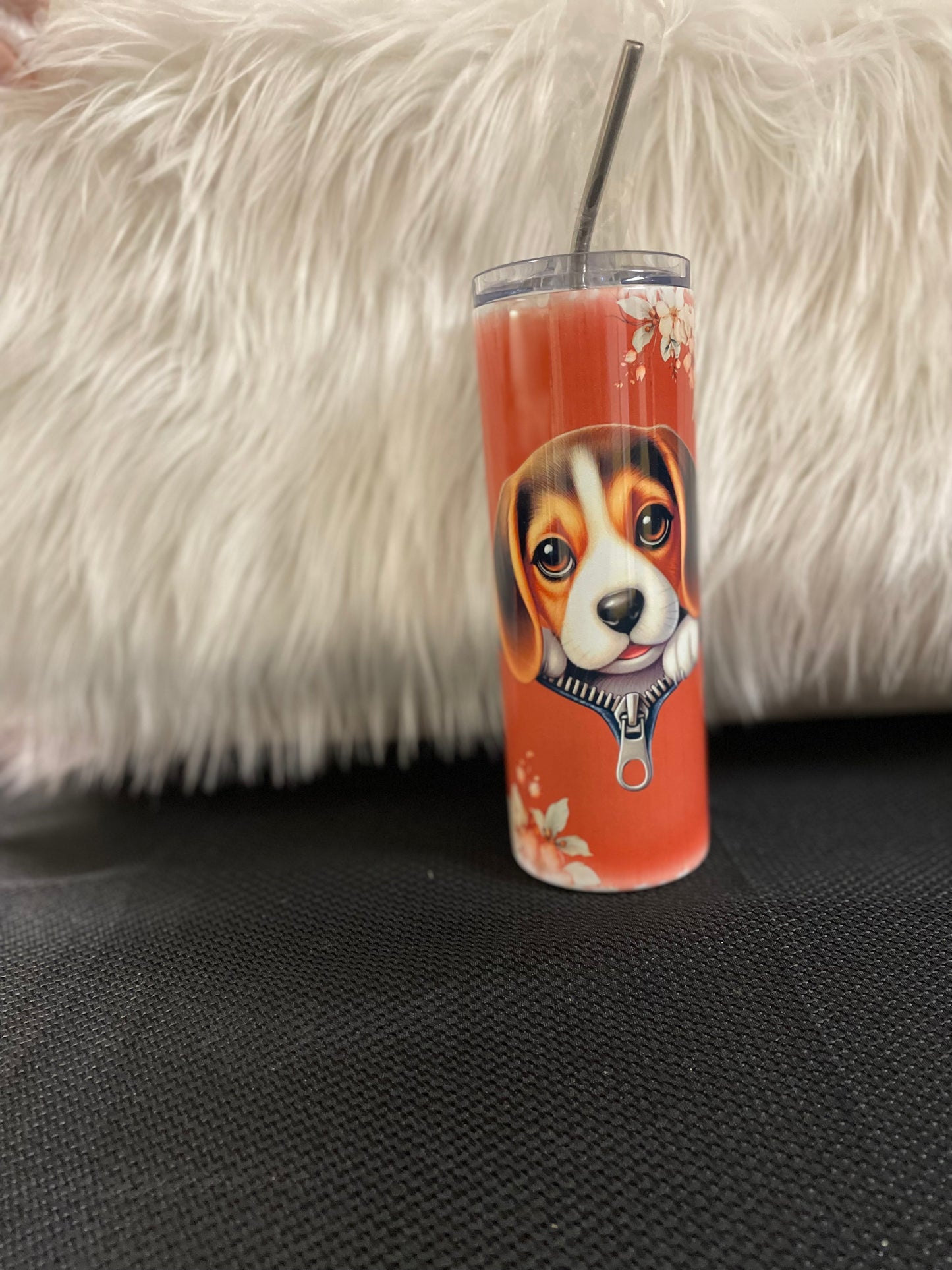 20 oz Brown beagle with flowers tumbler