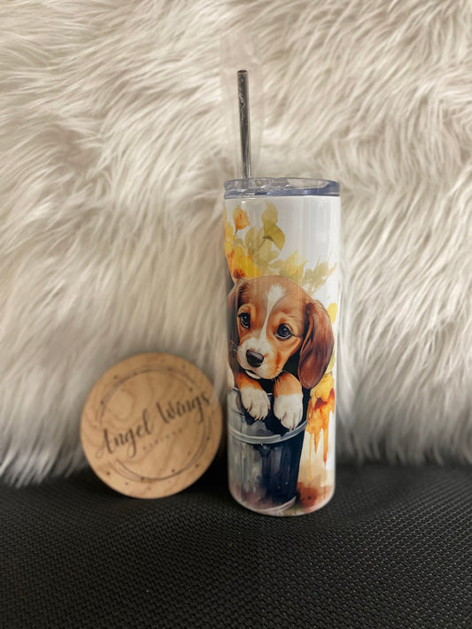 20 oz 2 beagle dogs with flowers tumbler