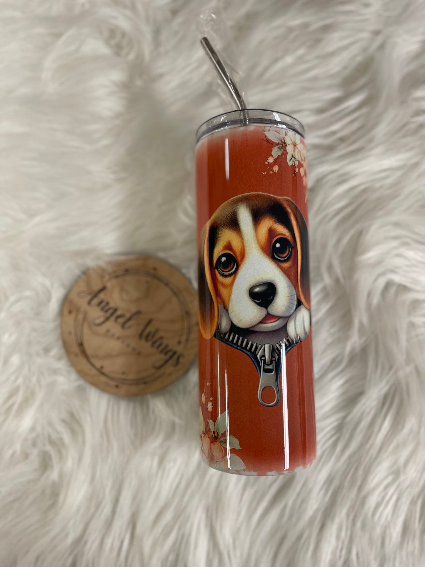 20 oz Brown beagle with flowers tumbler