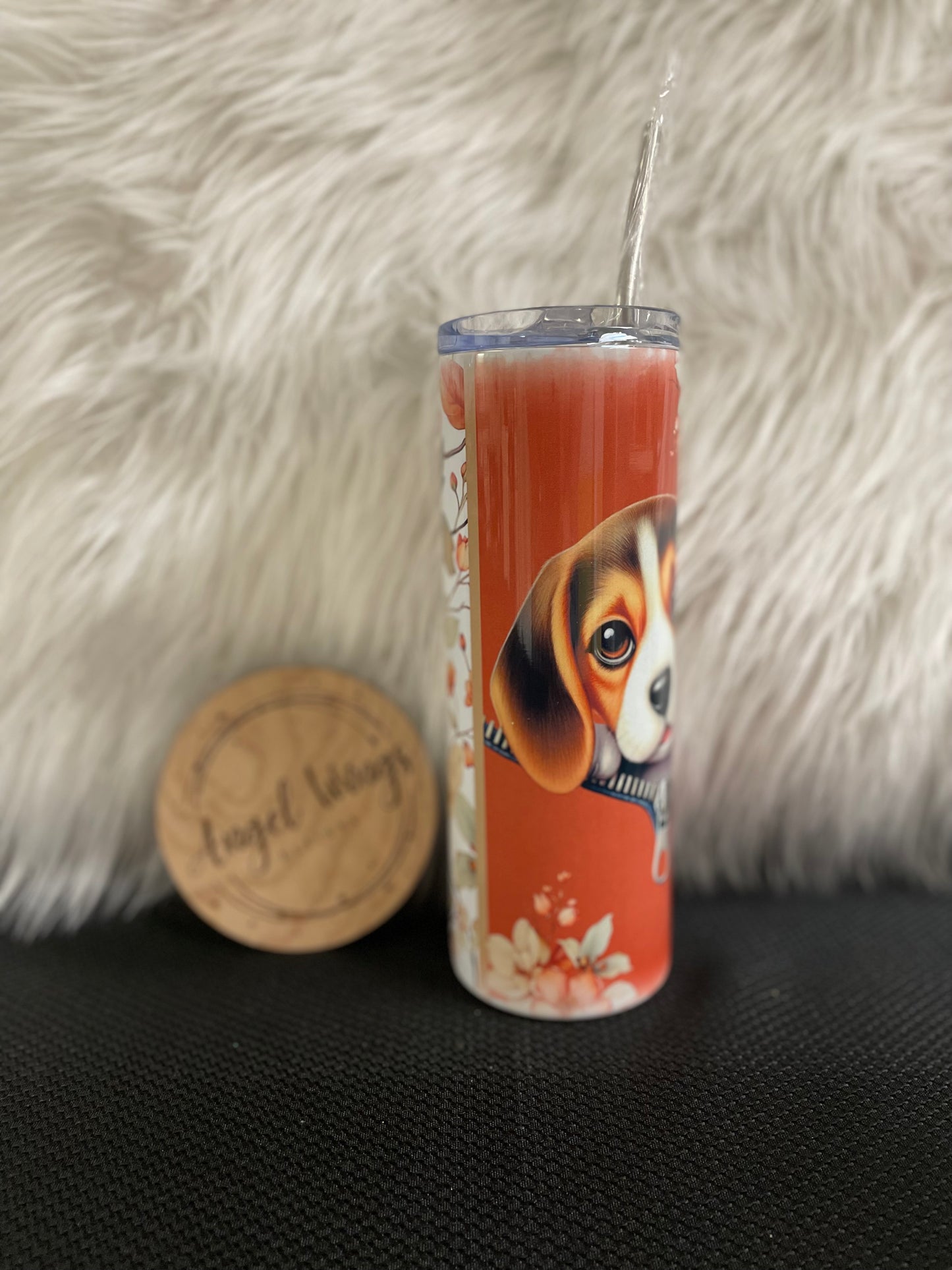 20 oz Brown beagle with flowers tumbler