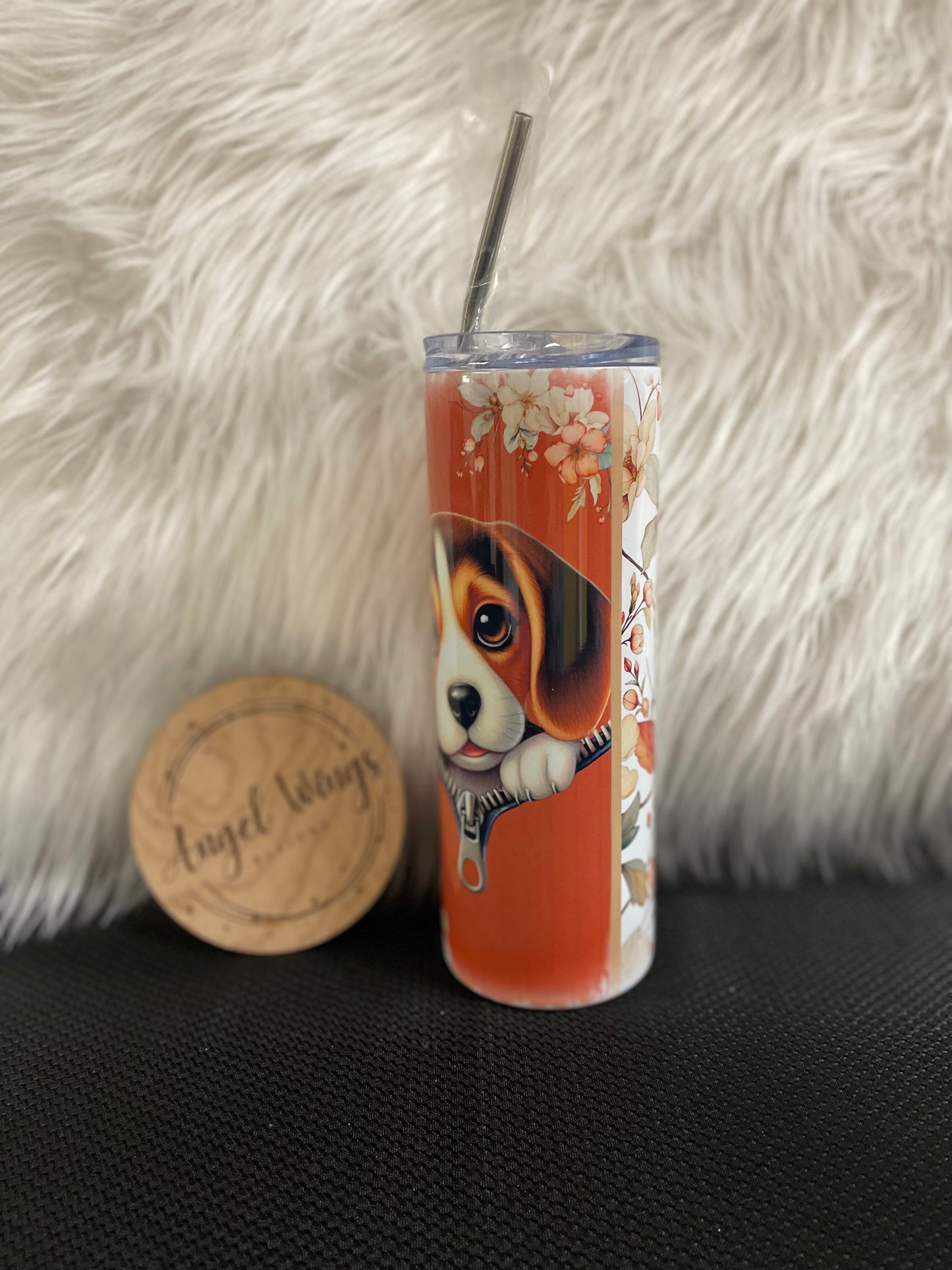 20 oz Brown beagle with flowers tumbler