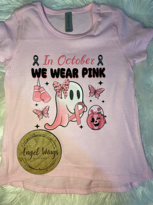 Customizable- We wear pink girl ghost shirt. Breast Cancer Awareness