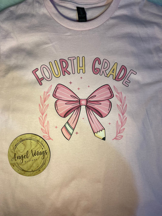 Customizable-Fourth Grade pink bow pencil