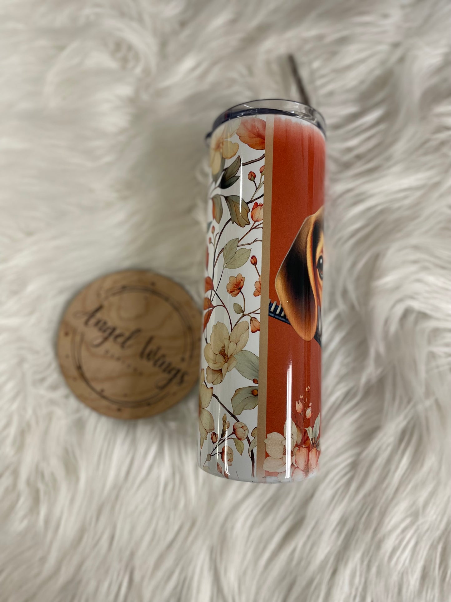 20 oz Brown beagle with flowers tumbler